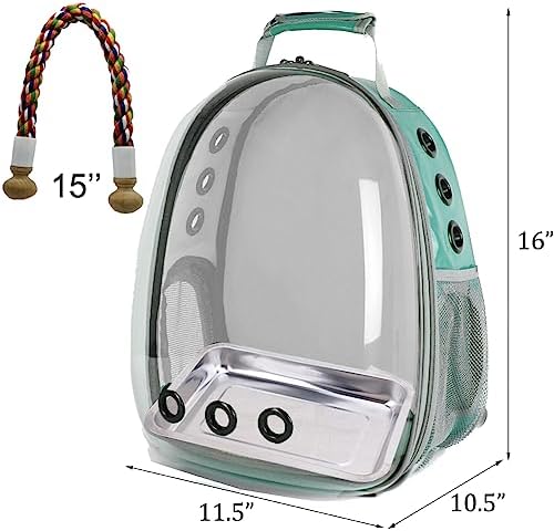 bird traval carrier cage, clear space capsule astronaut shown in use