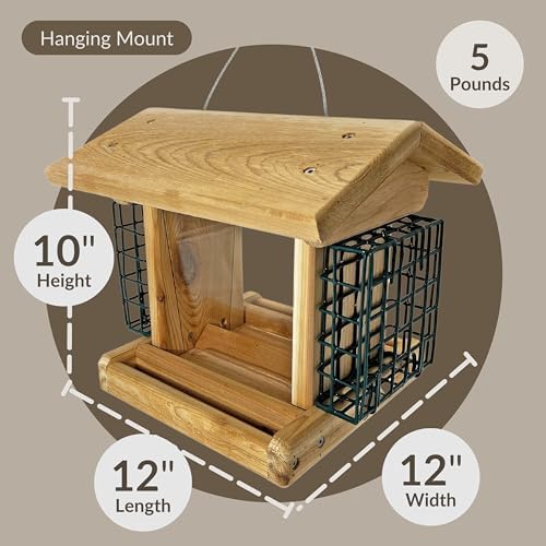 dutchcrafters large cedar wood hopper bird feeder with shown in use