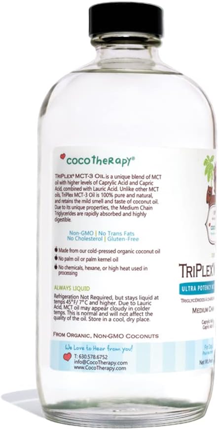 cocotherapy triplex mct-3 oil 3 pack (16 ounce) showing dimensions
