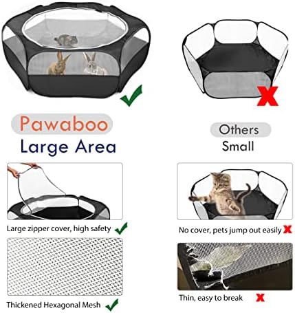 pawaboo small animal playpen with zippered cover, black, close-up detail
