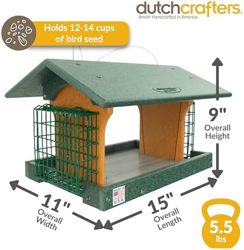 dutchcrafters poly hanging large hopper bird feeder with shown in use
