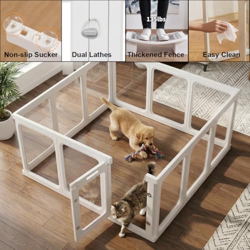 clear acrylic plastic dog playpen, 23.6“ h lightweight, side view