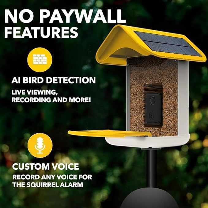 smart bird feeder with camera solar powered shown in use