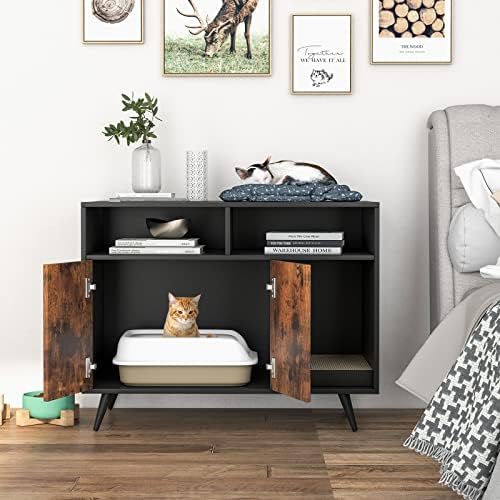 petsite litter box enclosure, wooden cat litter box shown in use