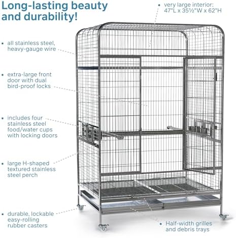 prevue pet products imperial xxl stainless steel bird, close-up detail
