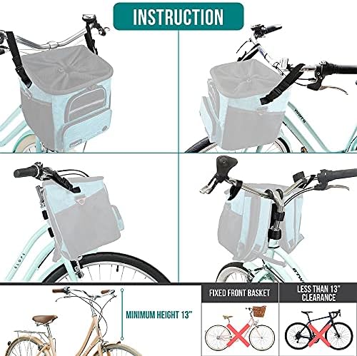 petami dog bike basket, soft-sided ventilated pet carrier showing dimensions