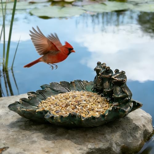 bronze wild bird feeders for outside frog bird, close-up detail