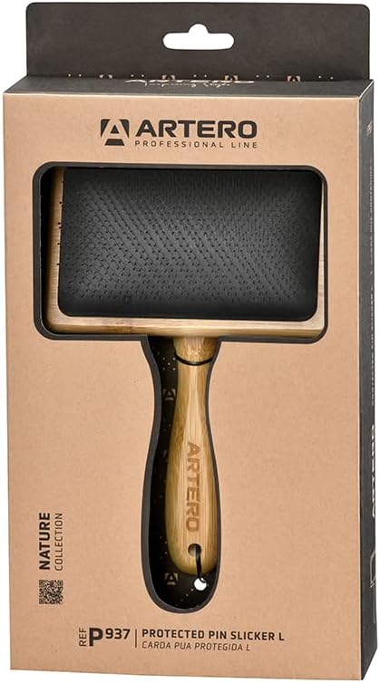 artero romeo protected pin slicker brush for dogs shown in use