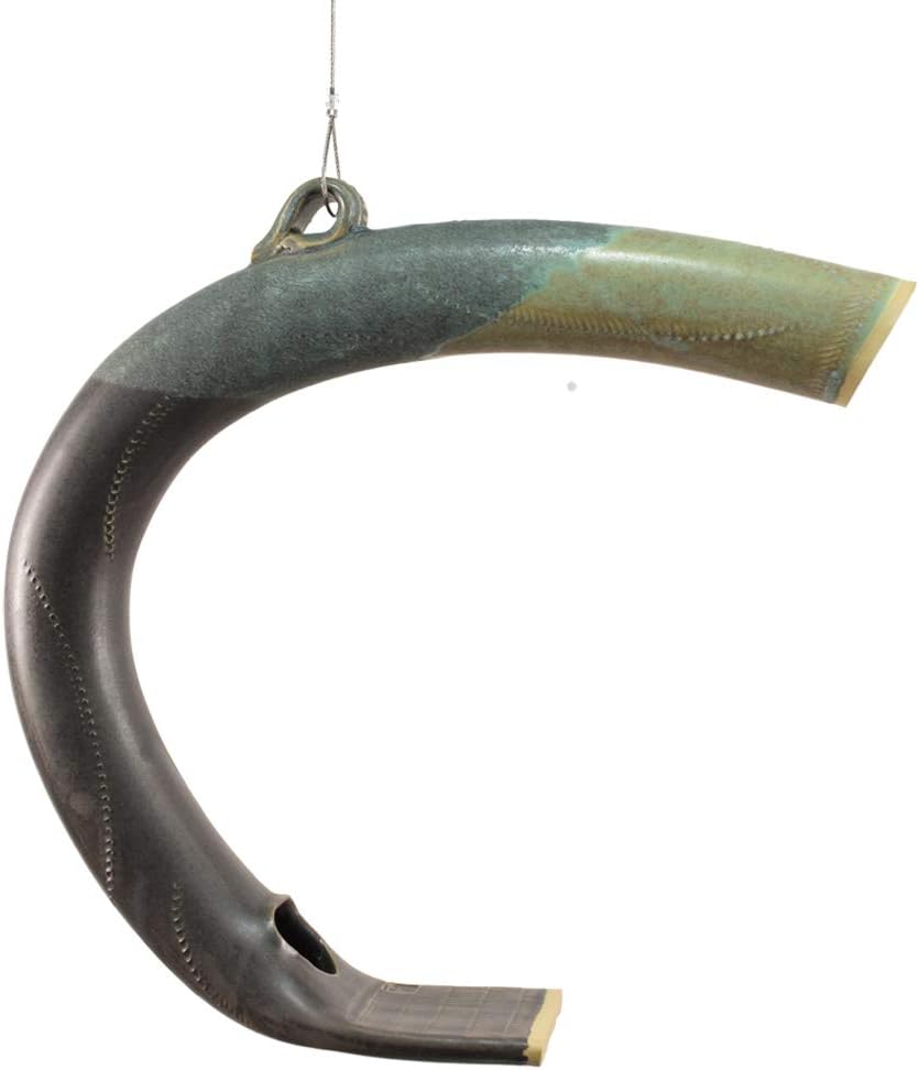 contemporary crescent hanging bird seed feeder shown in use