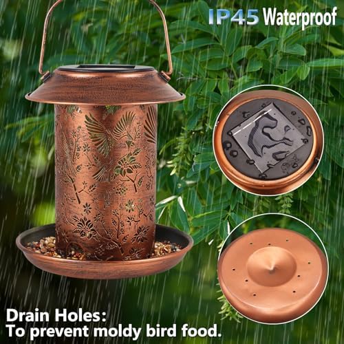 cardinal solar bird feeder outdoor waterproof hanging garden showing dimensions