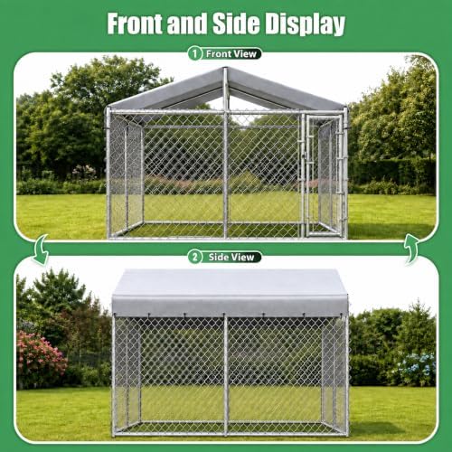 hittite extra large outdoor dog kennel, 10x10x6.56ft anti-rust showing dimensions