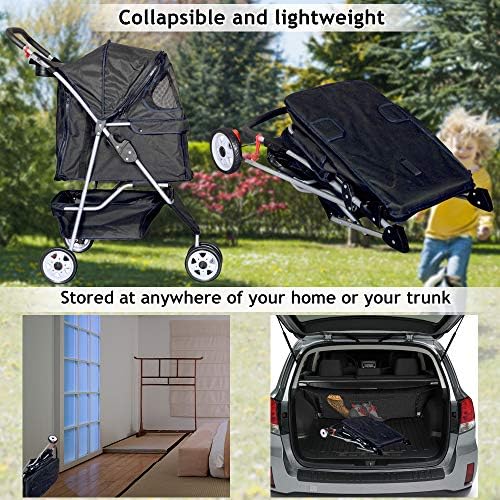 dkeli 3-wheel pet stroller, lightweight foldable dog stroller, front angle view