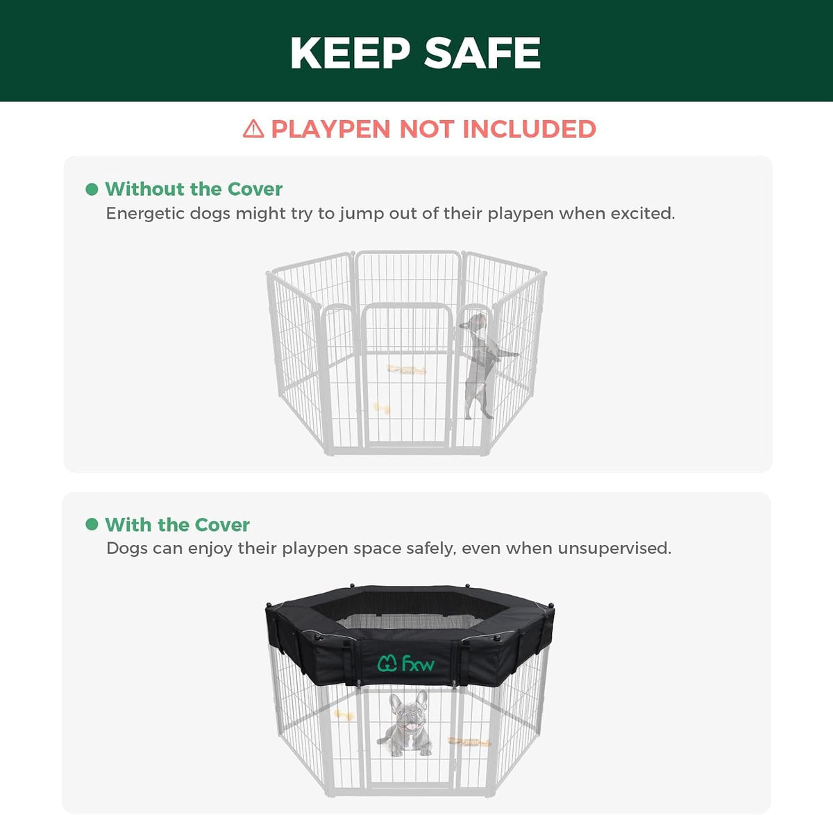 fxw mesh top cover for 24" h 6-panel, side view