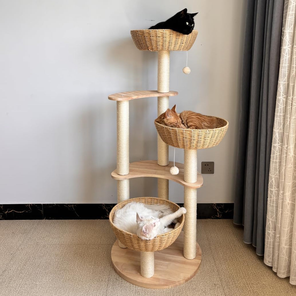 modern wood cat tree for large cats,luxury rattan, package contents