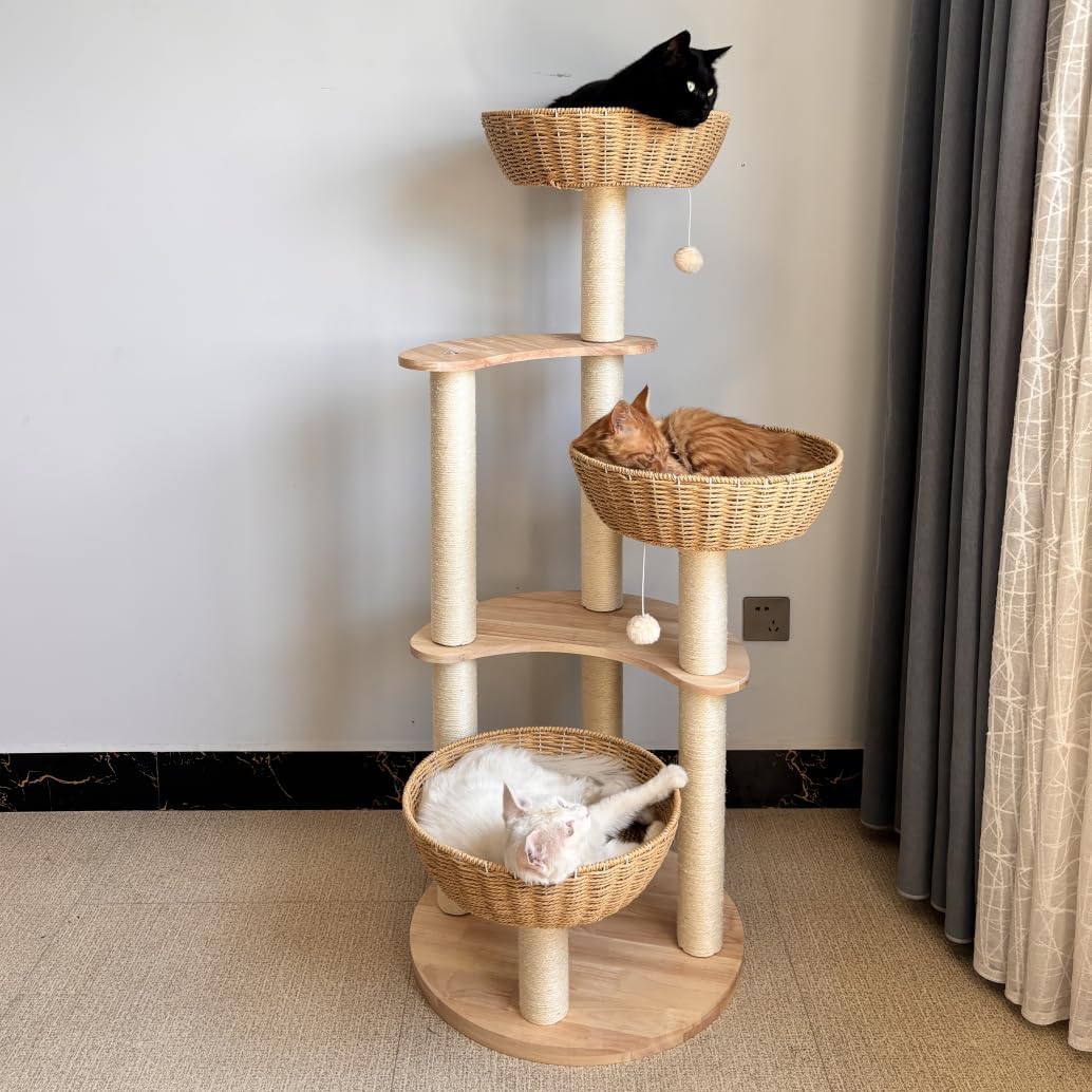 modern wood cat tree for large cats,luxury rattan, package contents