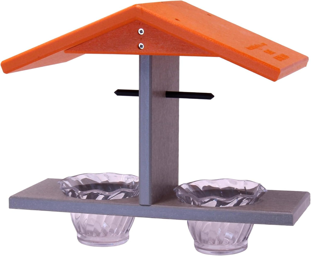 amishtoybox oriole bird feeder, double-cup jelly oriole feeder shown in use