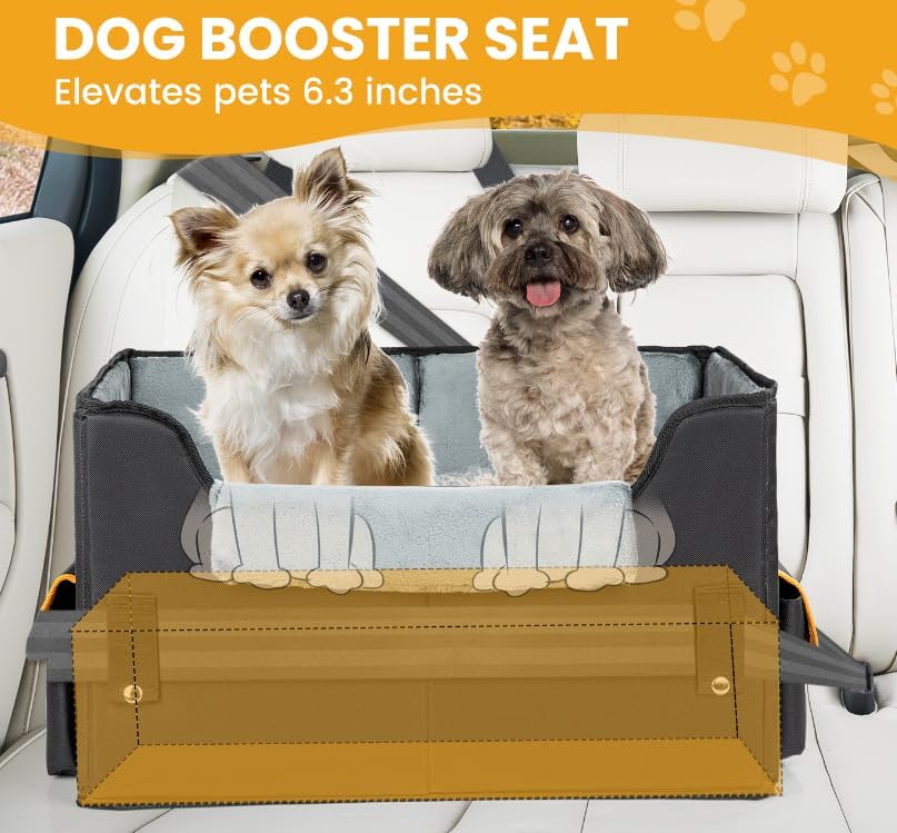 dog car seat for small dogs, elevated dog showing dimensions