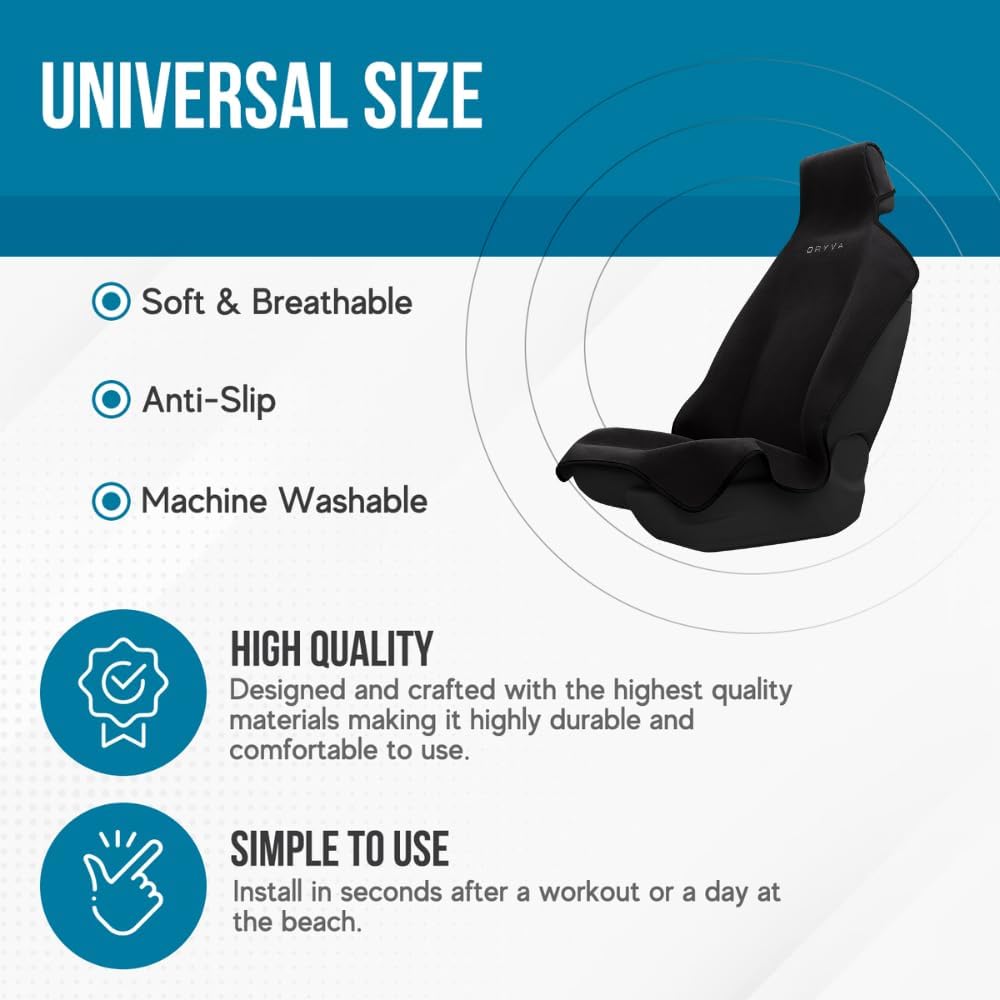 dryvaseat - premium microfiber towel car seat cover showing dimensions