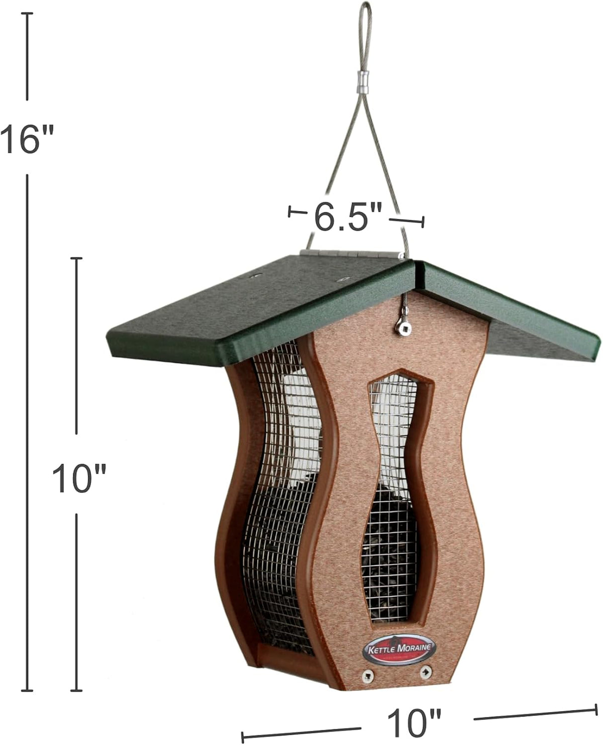kettle moraine recycled small curved screen feeder, green/chocolate shown in use