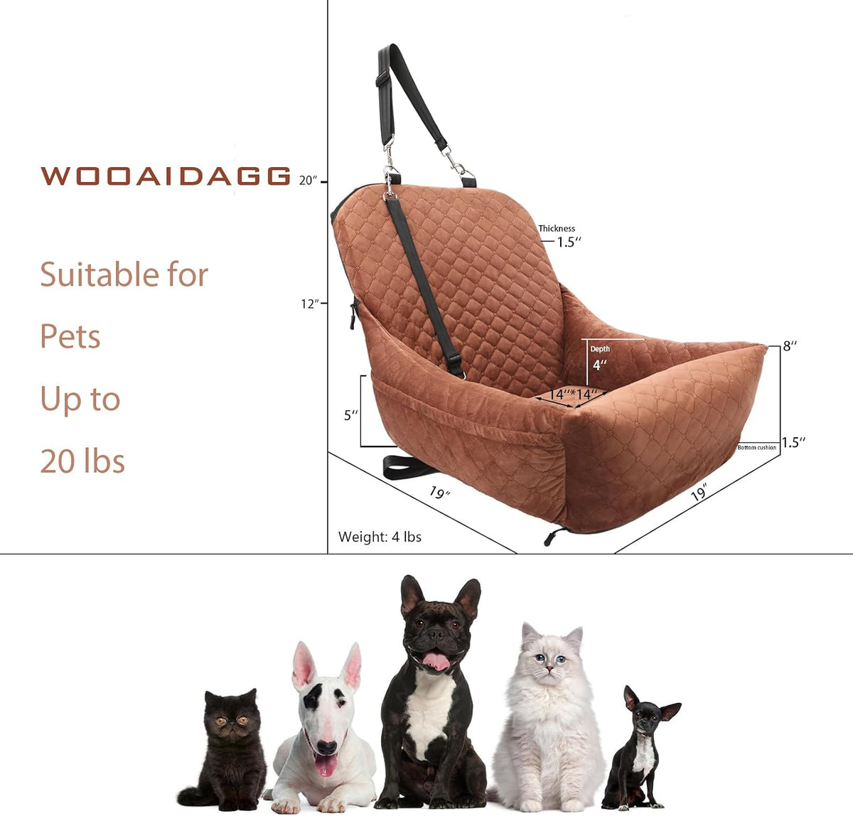 wooaidagg dog car seat for small dogs,covered soft shown in use