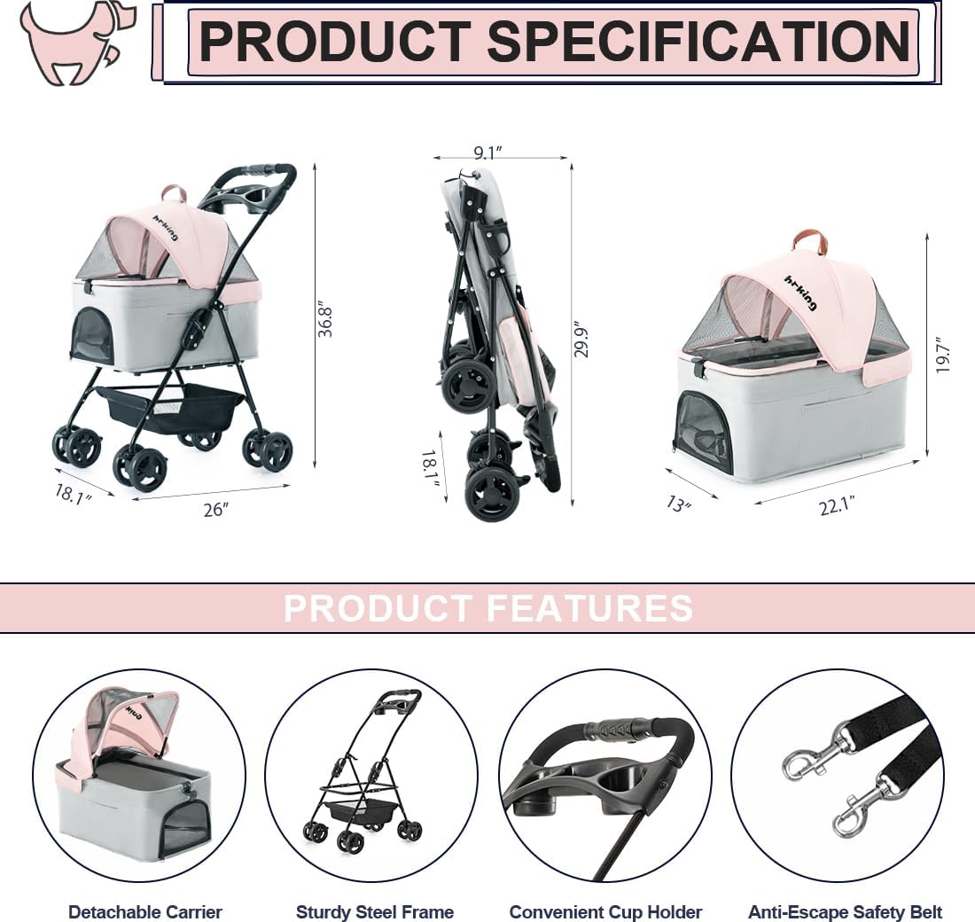 pet stroller with detachable carrier for small dogs&cats on a desk or shelf