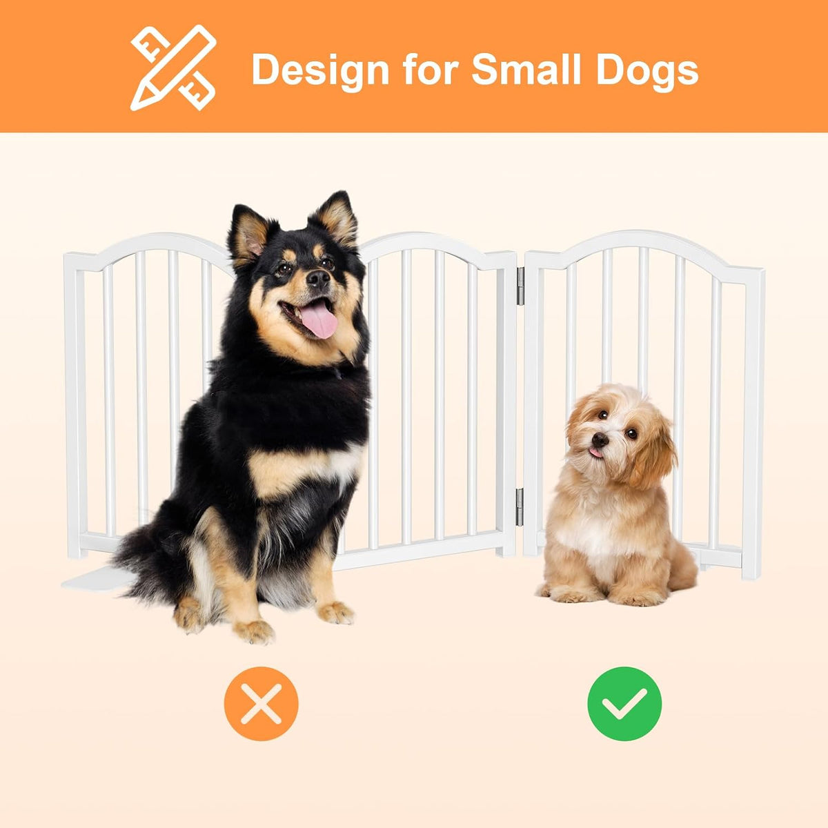 snughome short dog gate indoor, 16" high freestanding, front angle view
