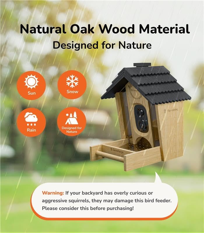 sensforge smart ai bird feeder camera, 2.5k hd, side view