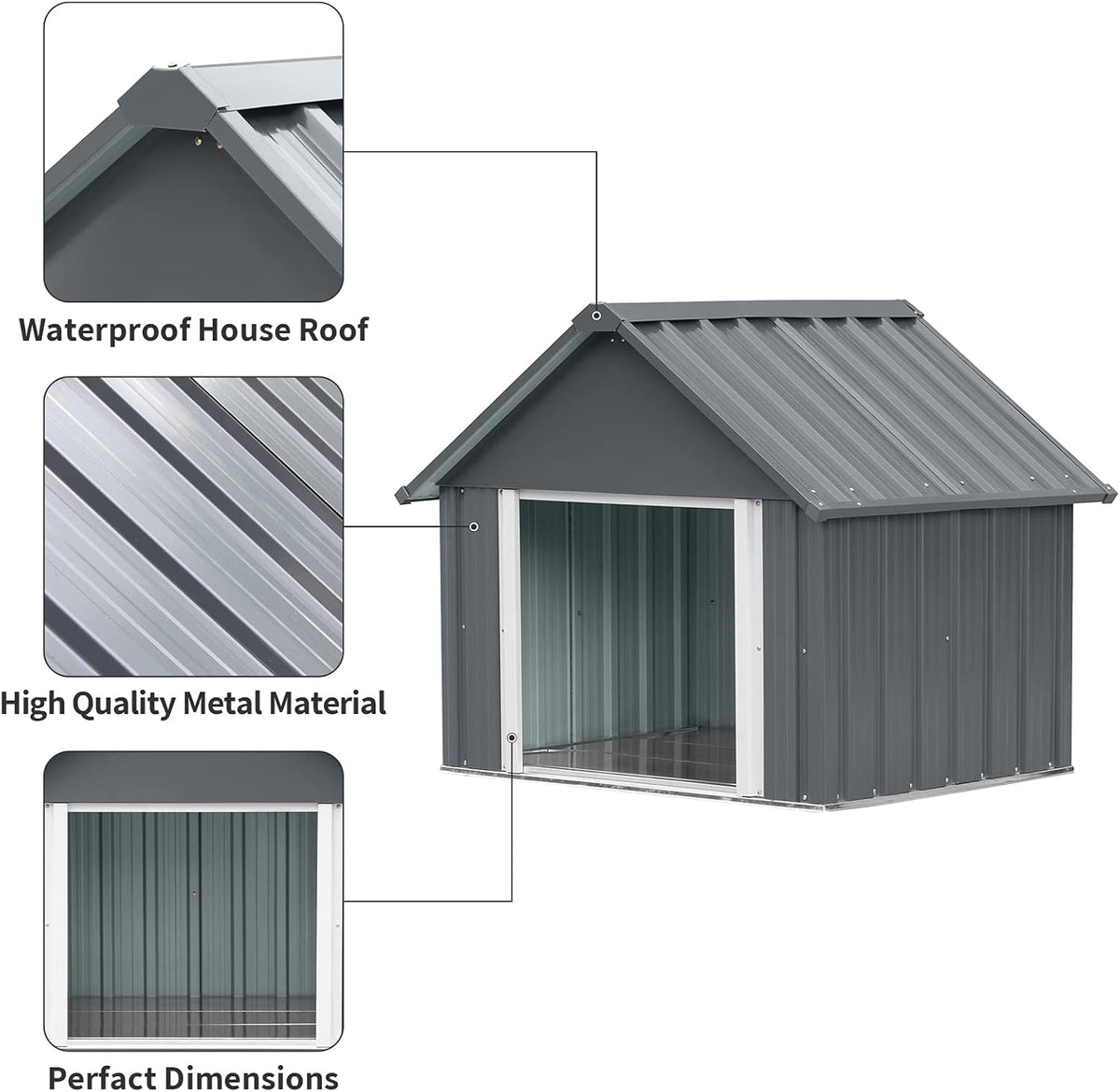 38 x 35 inch metal dog house, indoor showing dimensions