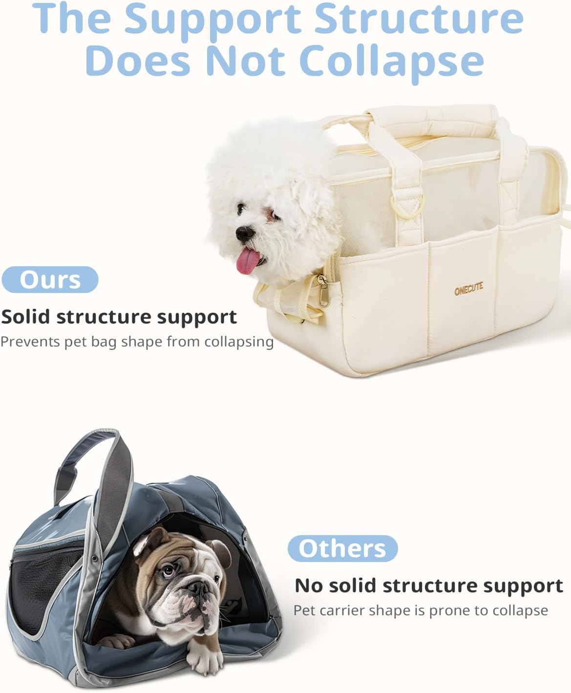 onecute dog purse carrier for small dogs rabbit, close-up detail