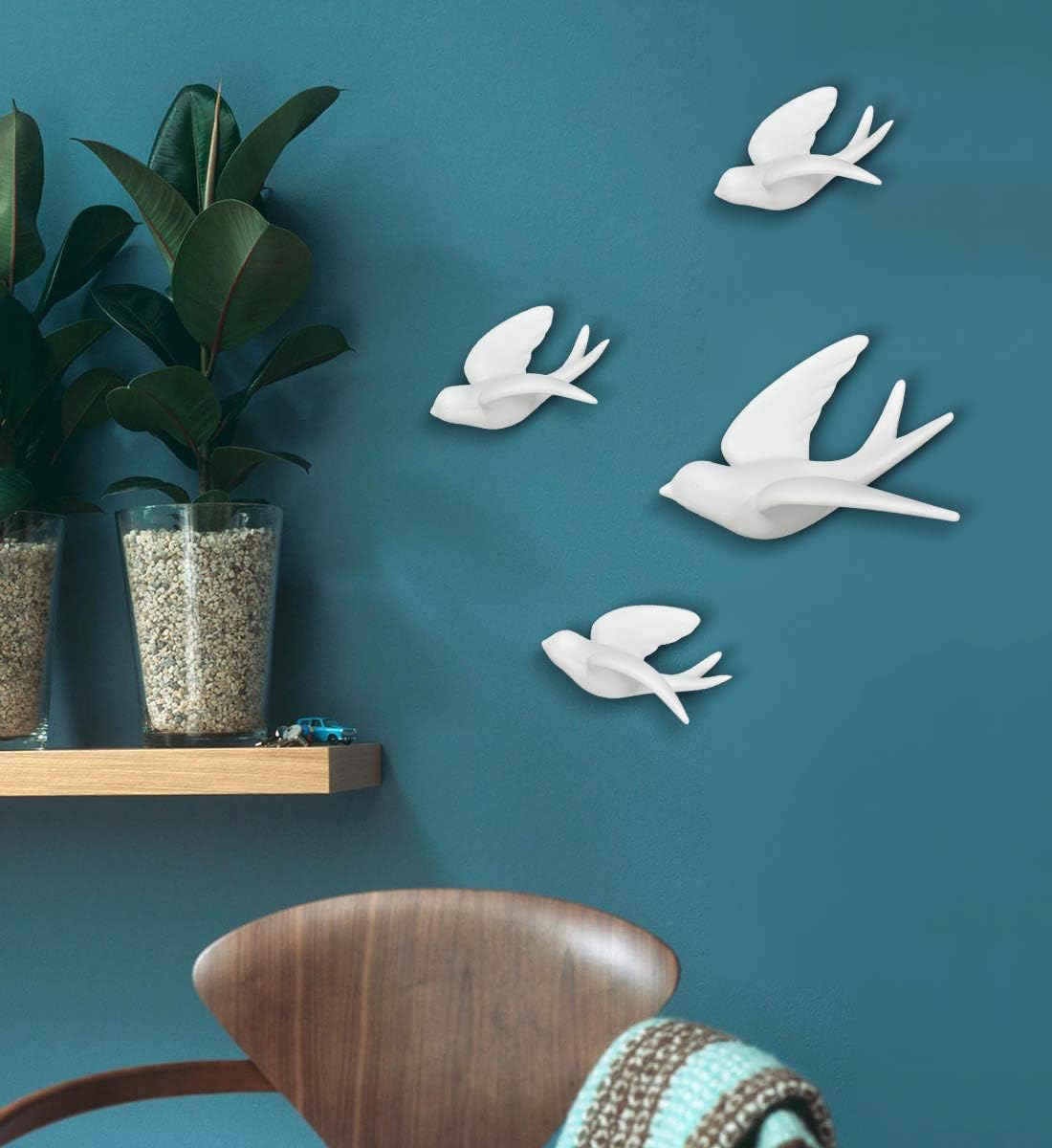 fanwnki ceramic flying birds sparrows wall mount hanging showing dimensions