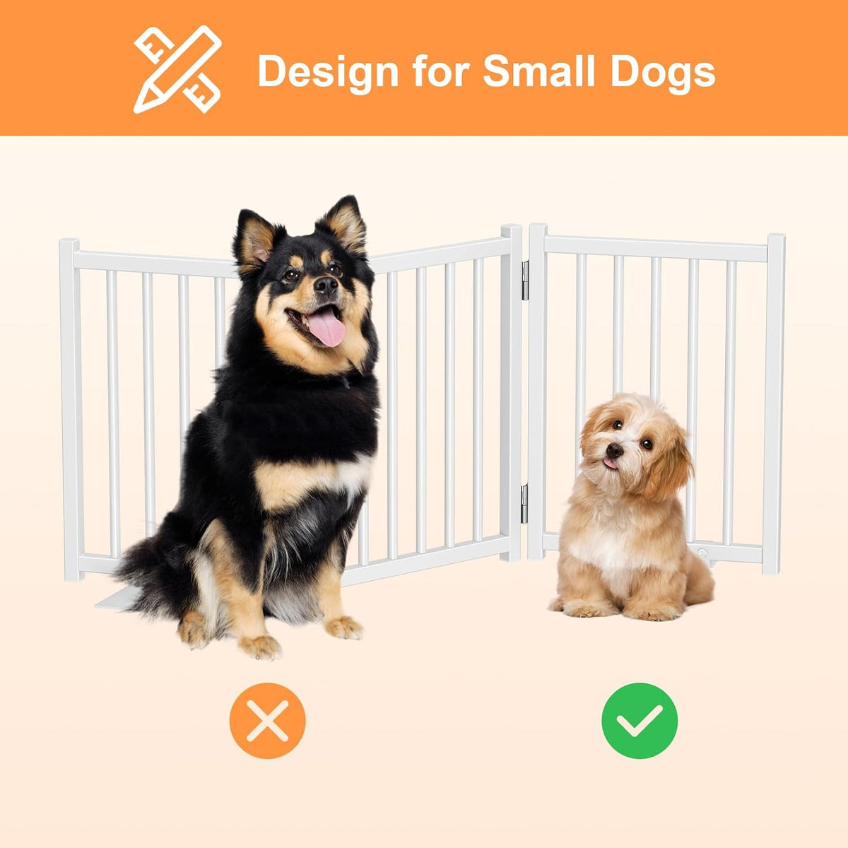 snughome short dog gate indoor, 16" high freestanding, front angle view