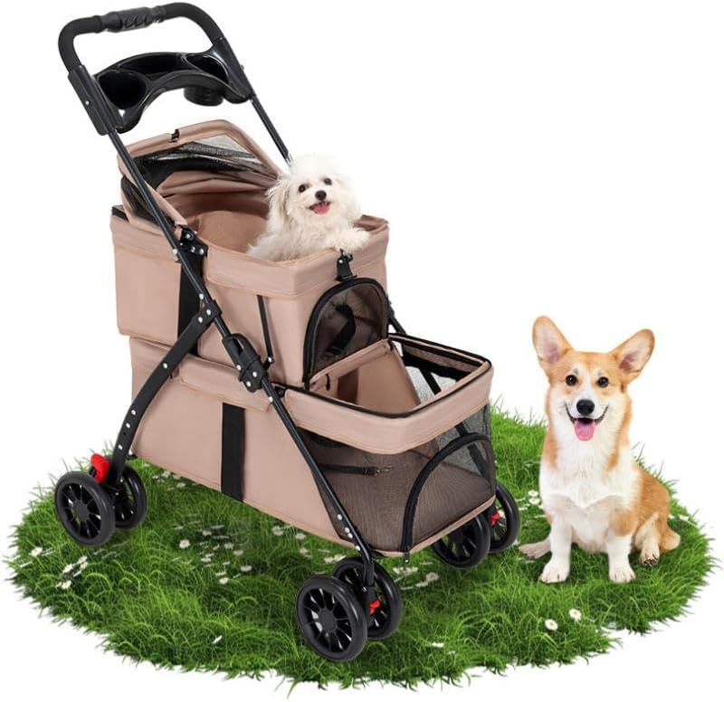 double pet stroller for dogs and cats, one-hand, main product view