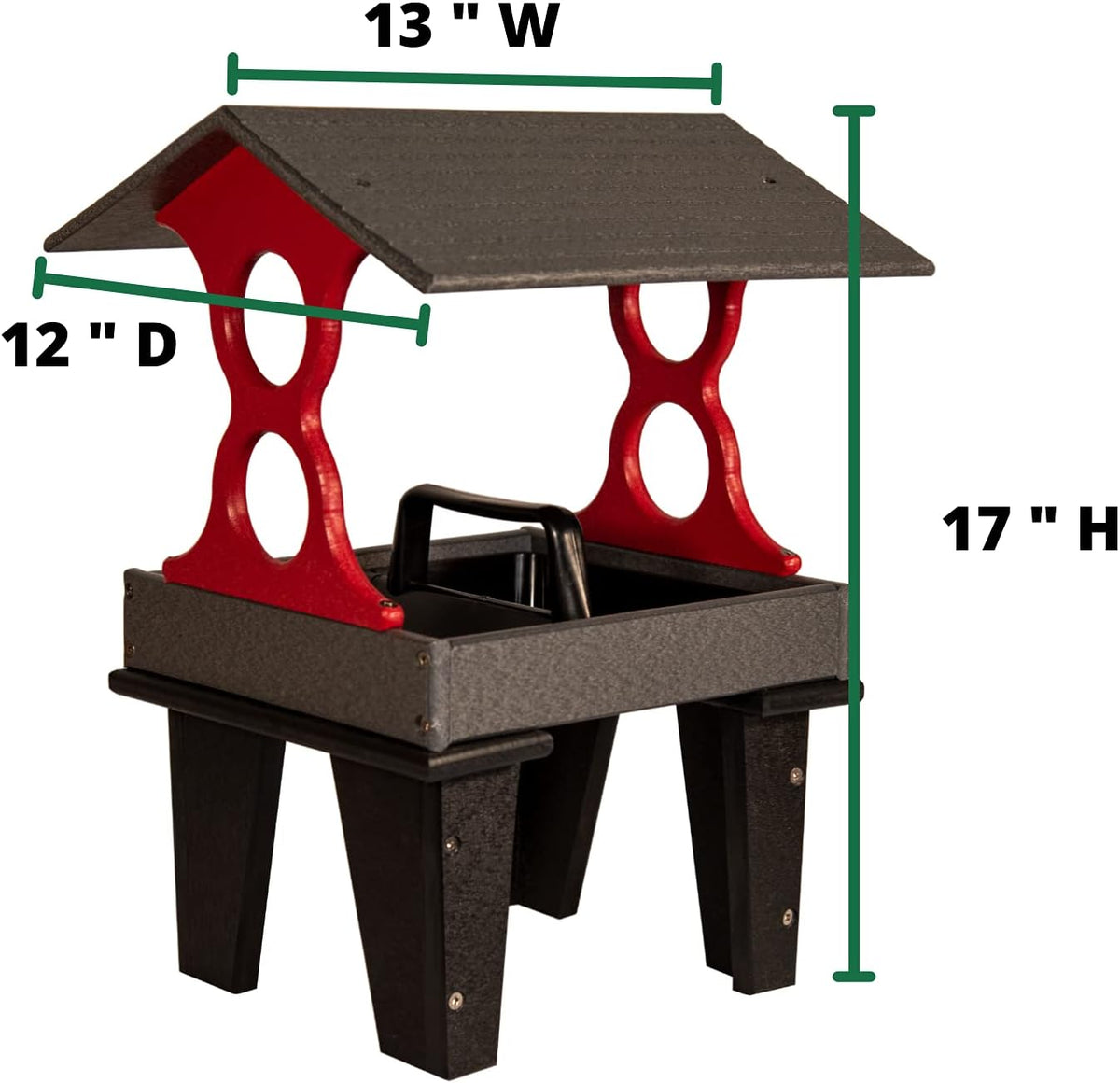 jcs wildlife medium ground fly thru bird feeder showing dimensions