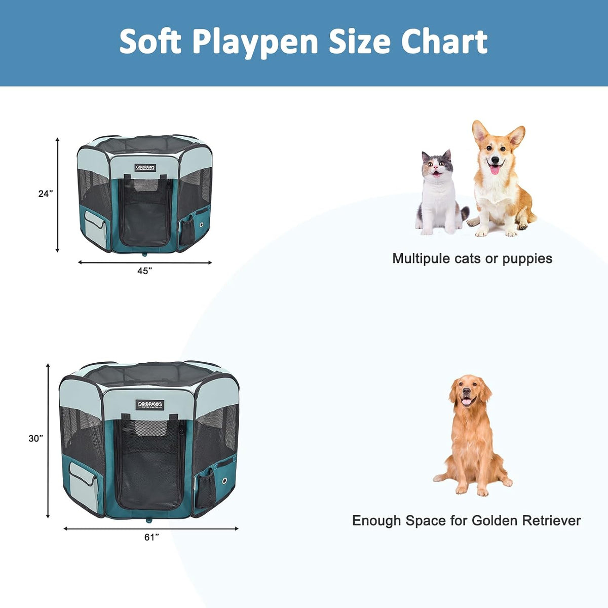 jespet soft dog playpen, portable pet exercise pen shown in use