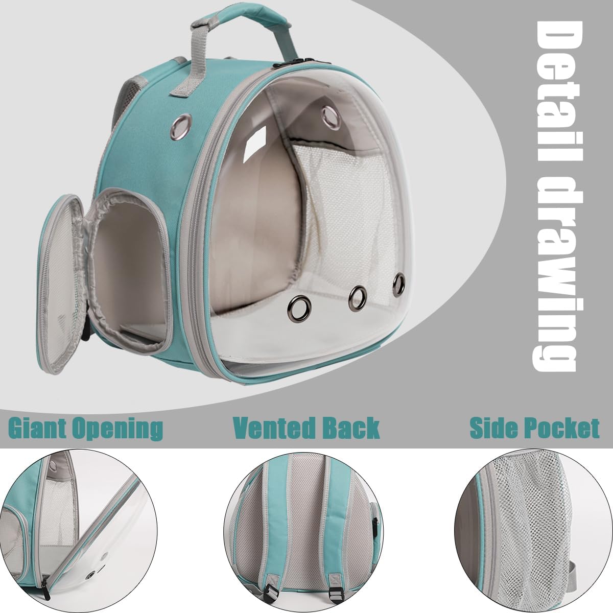 bearded dragon backpack carrier,reptile portable backpack carrier,space capsule, close-up detail