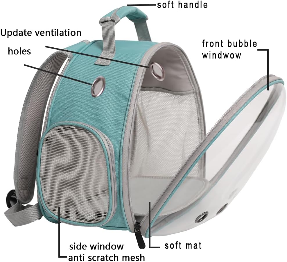small animal portable backpack carrier with leather harness shown in use