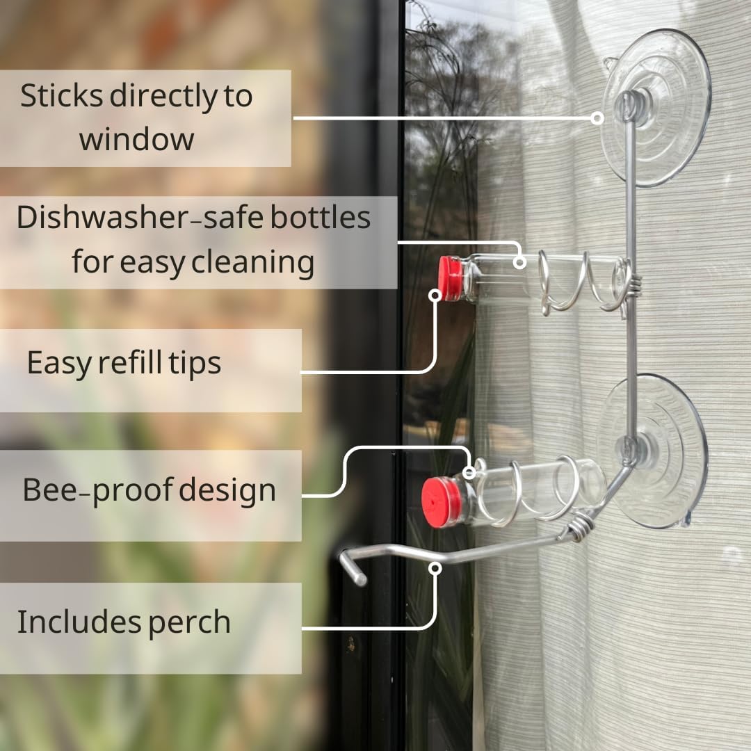 window hummingbird feeder | handcrafted copper and aluminum shown in use