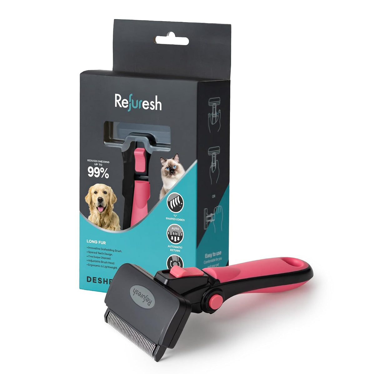deshedding brush for long hair dogs & cats, main product view