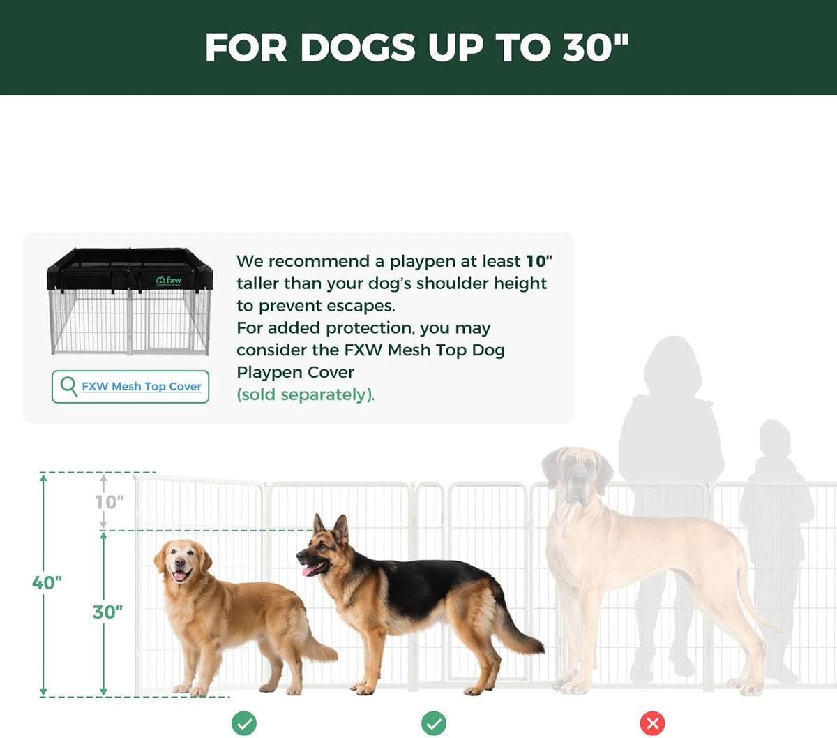 fxw homeplus indoor dog playpen, 40" h, 16 shown in use