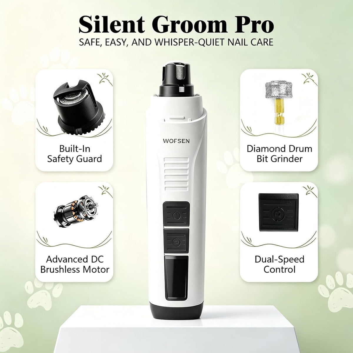 whisper-quiet dog nail grinder, safe & stress-free for shown in use