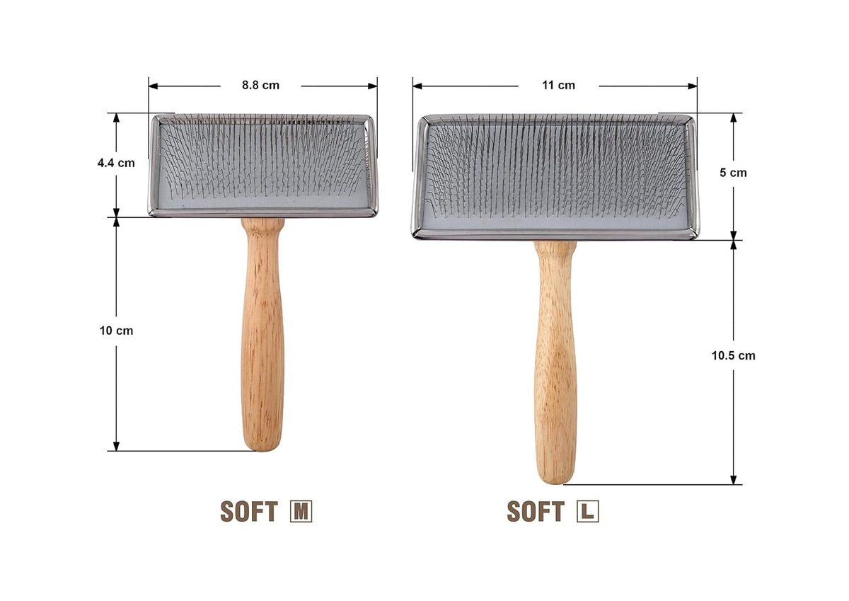 furzone wooden slicker brush for dogs (size l) shown in use