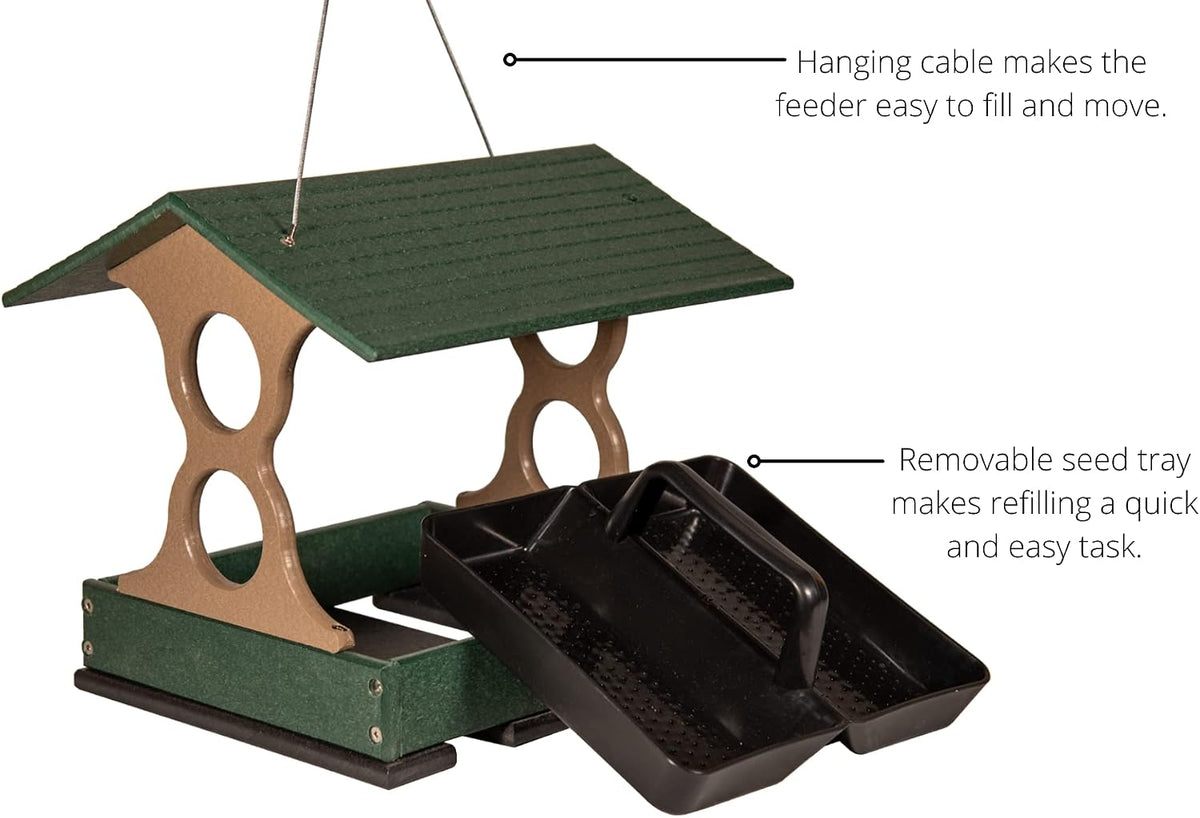 jcs wildlife medium poly fly-thru bird feeder w/removable, side view