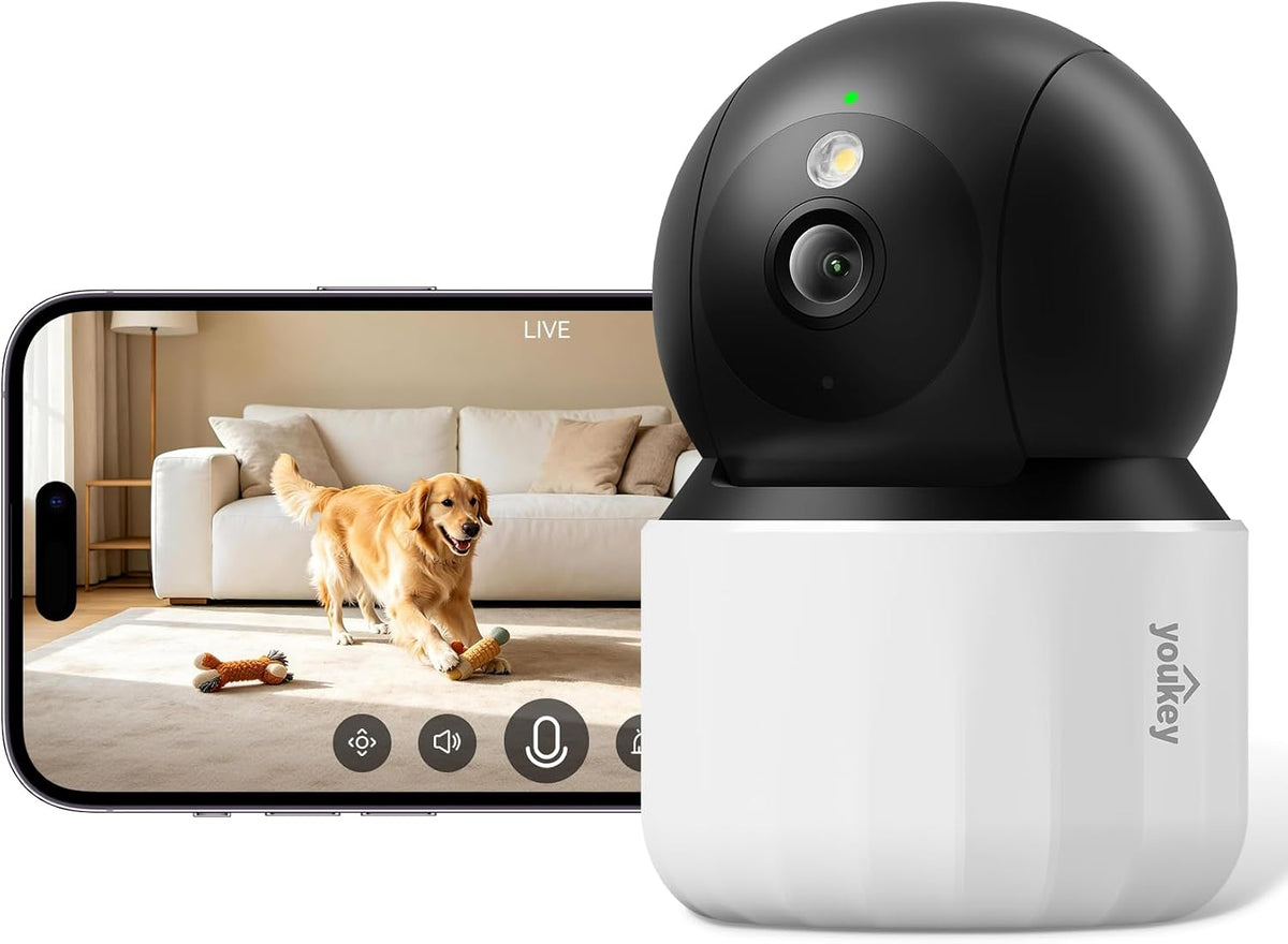 youkey 2k indoor secuirty camera, 360° view baby, main product view