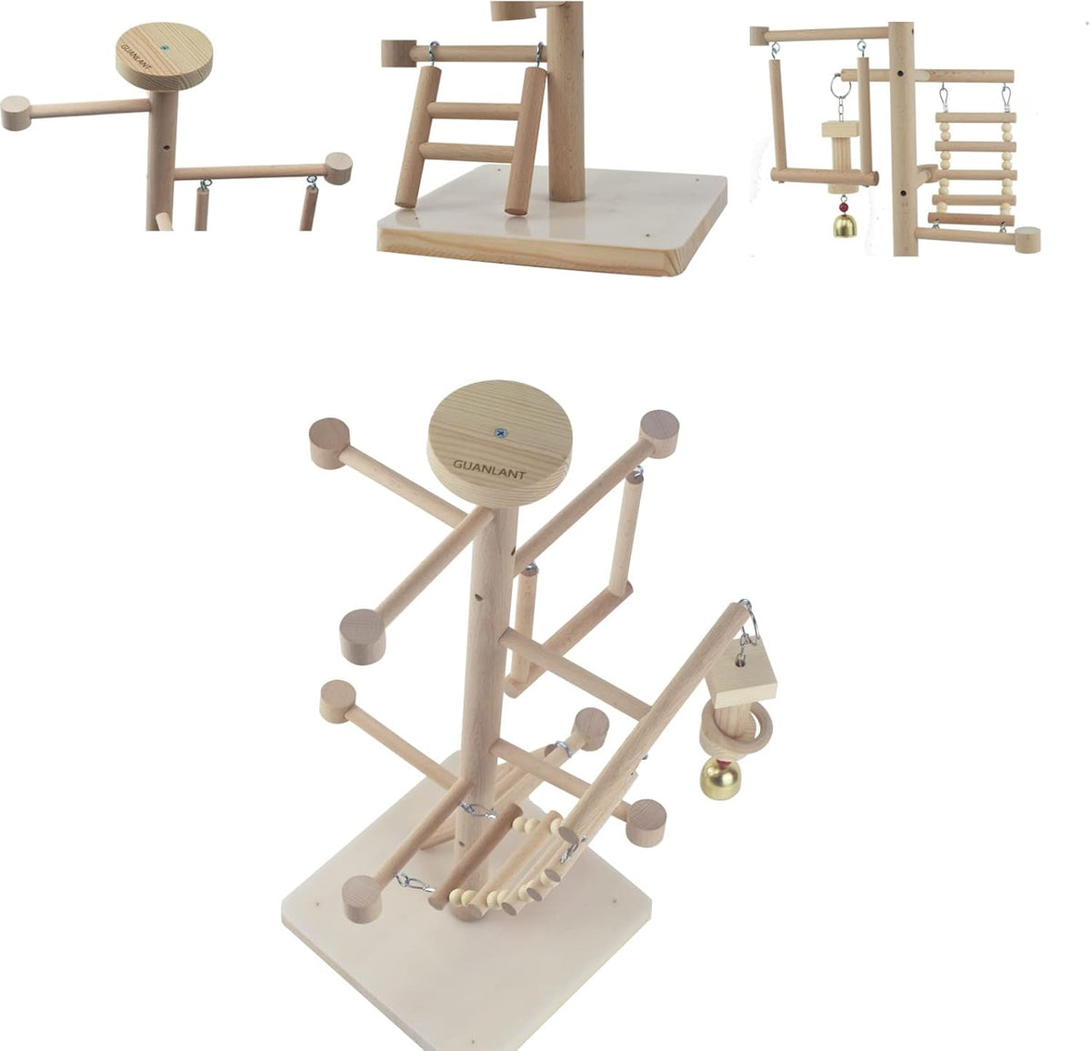 wood bird playstand with perch swing ladder chewing, side view