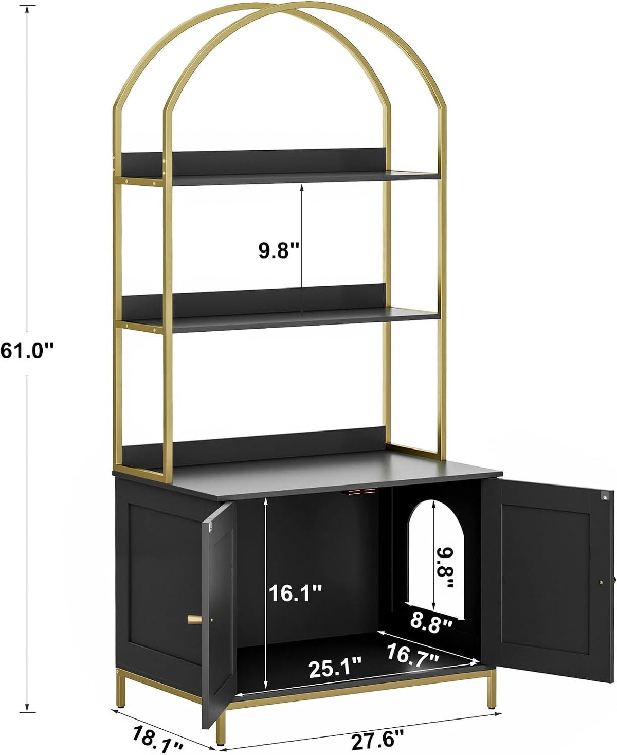homhedy cat litter box enclosure with 2-tier shelves, side view