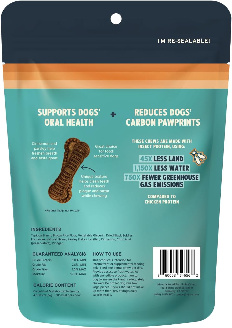 jiminy's dental chews for dogs, cinnamon flavor, scientifically shown in use