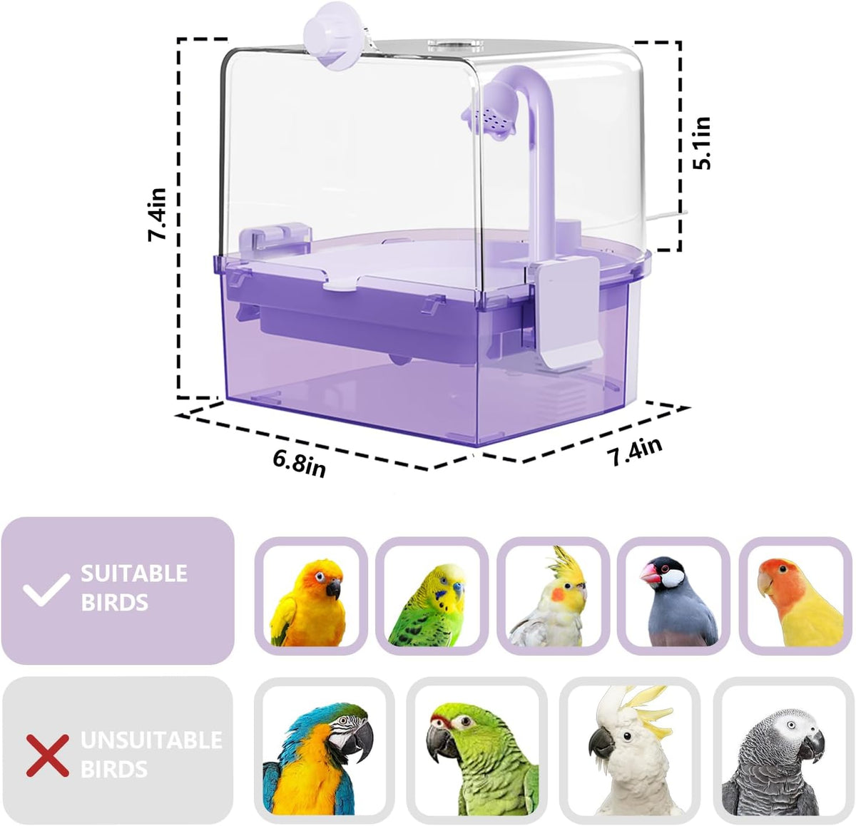 water circulation bird bath, hanging cage shower box(purple), close-up detail