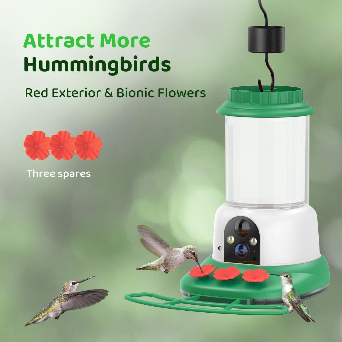 sehmua smart hummingbird feeder with camera, solar powered showing dimensions