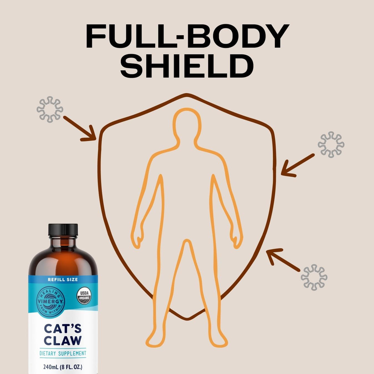 cat's claw 10:1 extract, whole body immunity*, alcohol-free showing dimensions