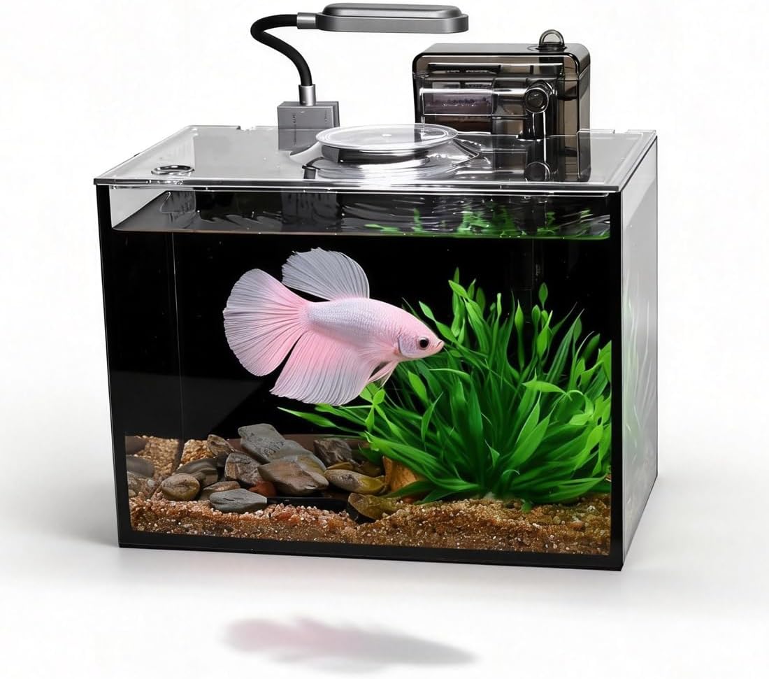 1.8 gallon fish tank with light,filter,lid,landscape accessories, main product view